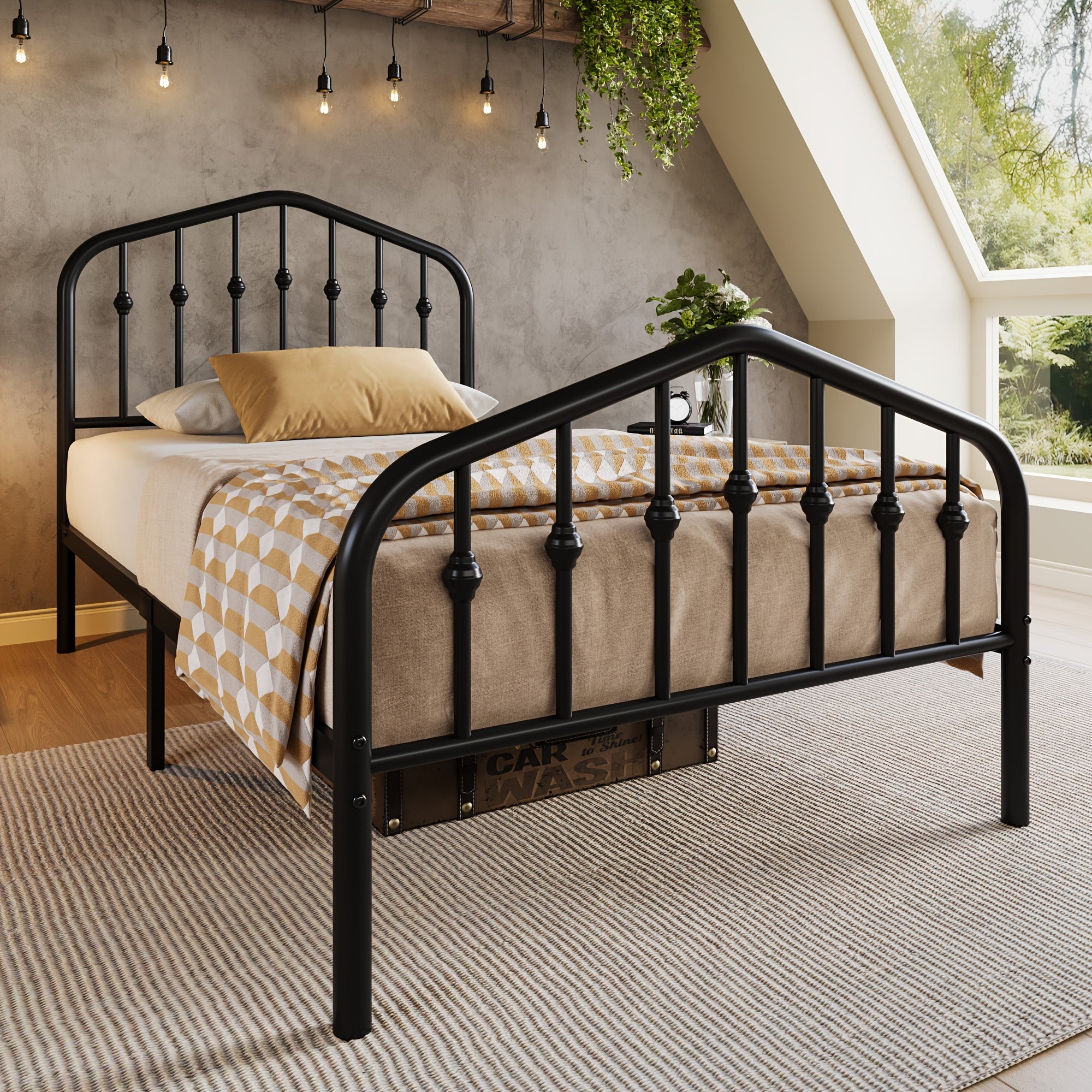 HOOMIC Queen Size Heavy-Duty Victorian Bed Frame - 14'' Wrought Iron Platform Bed with Victorian Headboard & Footboard, No Box Spring Needed, Assembly, Sturdy Metal Frame Suitable for Queen Size