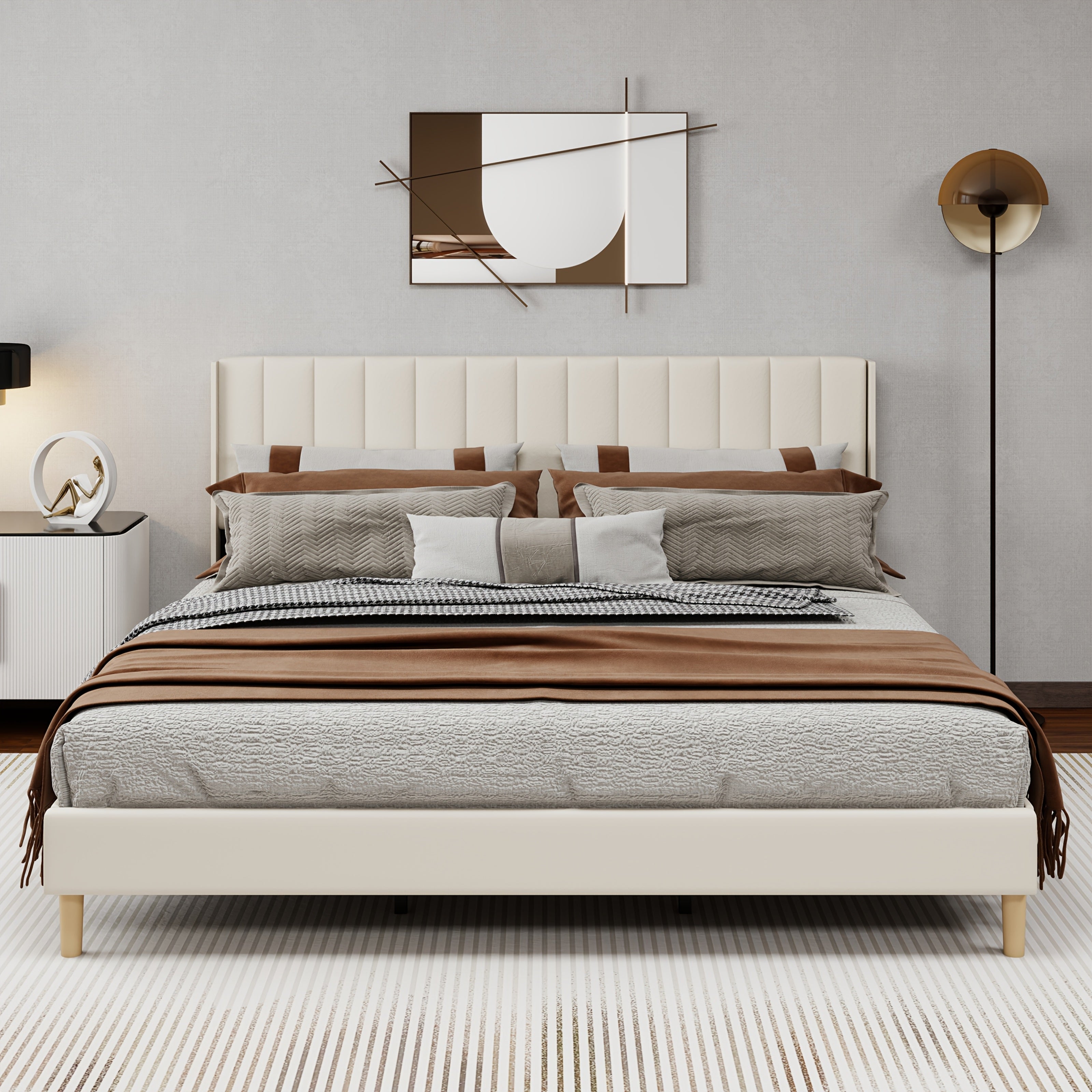 Tuconia Wholesale Upholstered Platform King Size Bed Frame with Headboard, Mattress Foundation, Strong Wooden Slats Support Easy Assembly No Box Spring Needed(Precision Iron, Pipe Thickness 1.0mm), Bed Frame with Storage