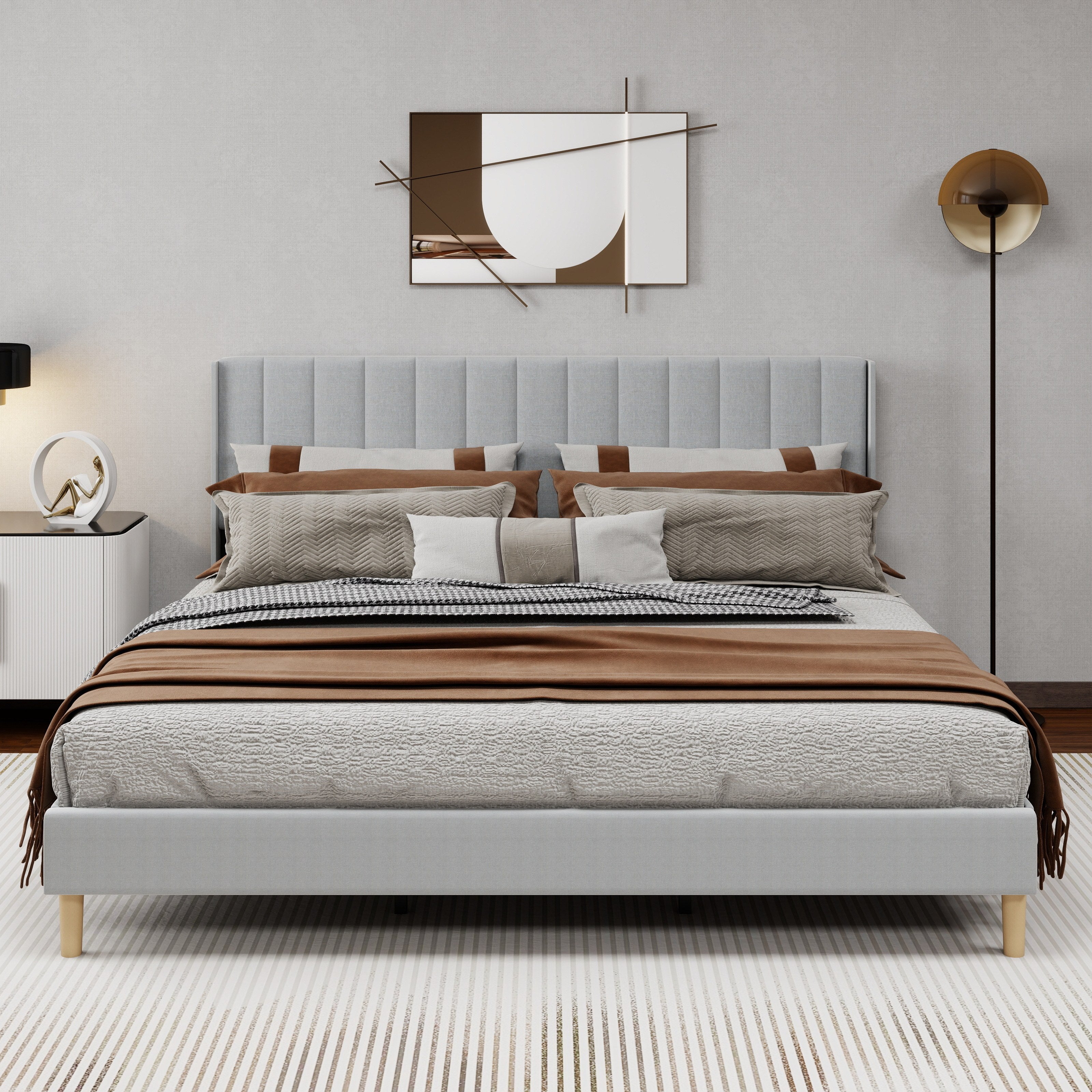 Tuconia Wholesale Upholstered Platform King Size Bed Frame with Headboard, Mattress Foundation, Strong Wooden Slats Support Easy Assembly No Box Spring Needed(Precision Iron, Pipe Thickness 1.0mm), Bed Frame with Storage