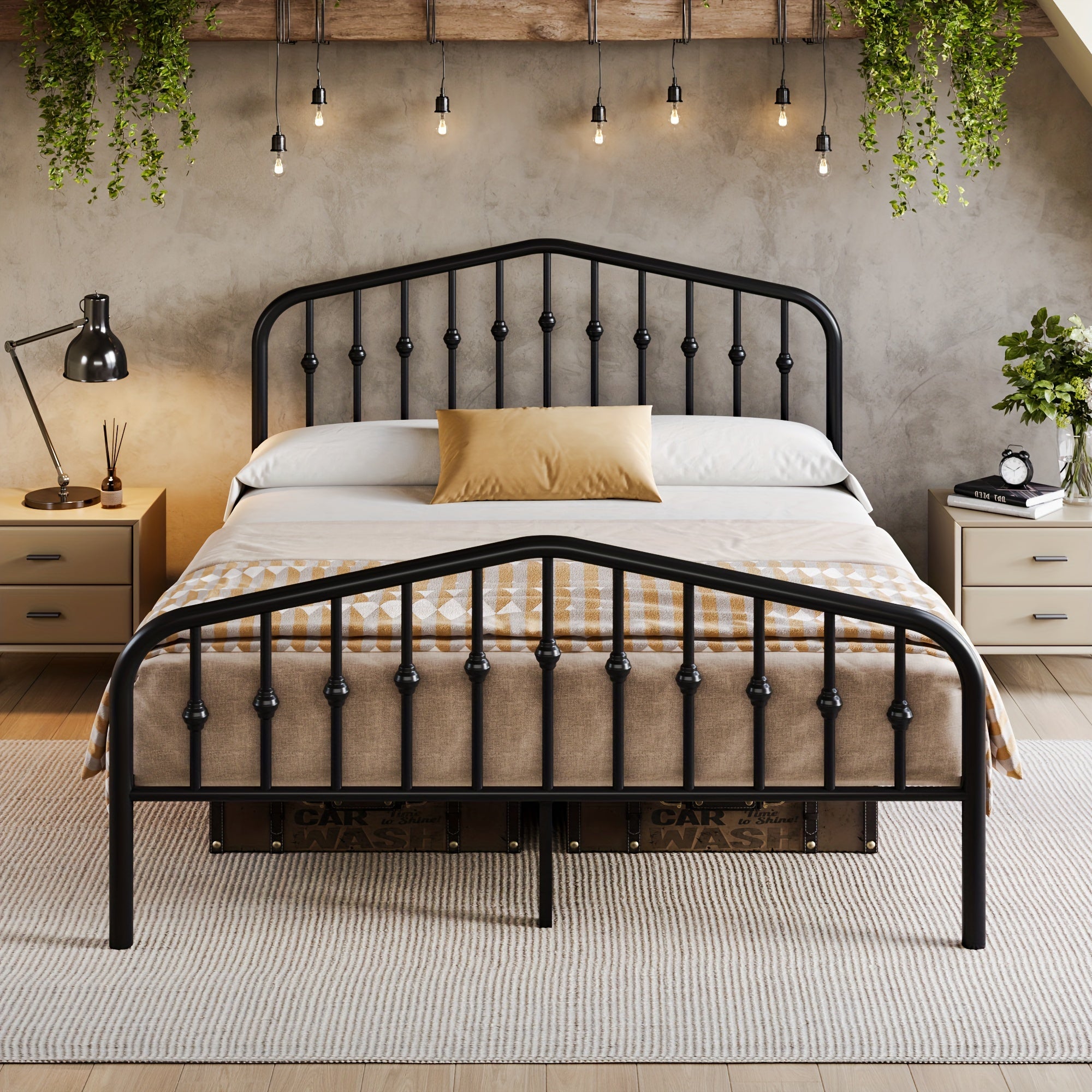 HOOMIC Queen Size Heavy-Duty Victorian Bed Frame - 14'' Wrought Iron Platform Bed with Victorian Headboard & Footboard, No Box Spring Needed, Assembly, Sturdy Metal Frame Suitable for Queen Size