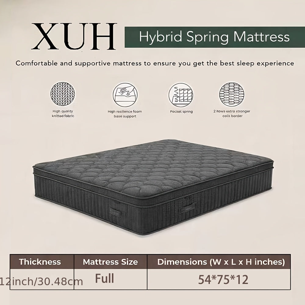 Inches\u002F12-inch\u002F Double, Full, Queen, King Size Memory Foam And Spring Hybrid Mattress, Medium Firmness, Lumbar Support, Suitable For Home Bedrooms And Hotels, Boxed, With Pressure Relief And Sound Insulation Features, Hybrid Construction