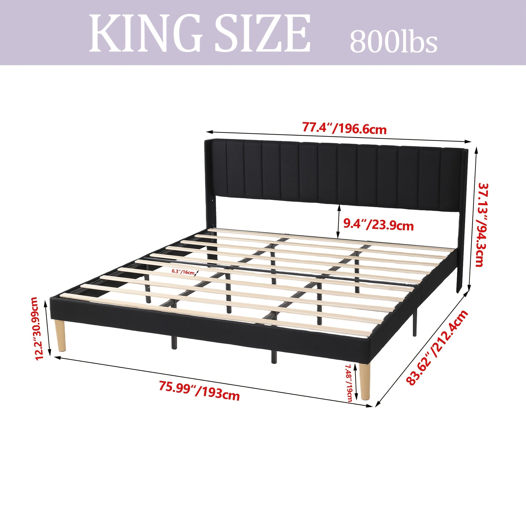 Tuconia Wholesale Upholstered Platform King Size Bed Frame with Headboard, Mattress Foundation, Strong Wooden Slats Support Easy Assembly No Box Spring Needed(Precision Iron, Pipe Thickness 1.0mm), Bed Frame with Storage
