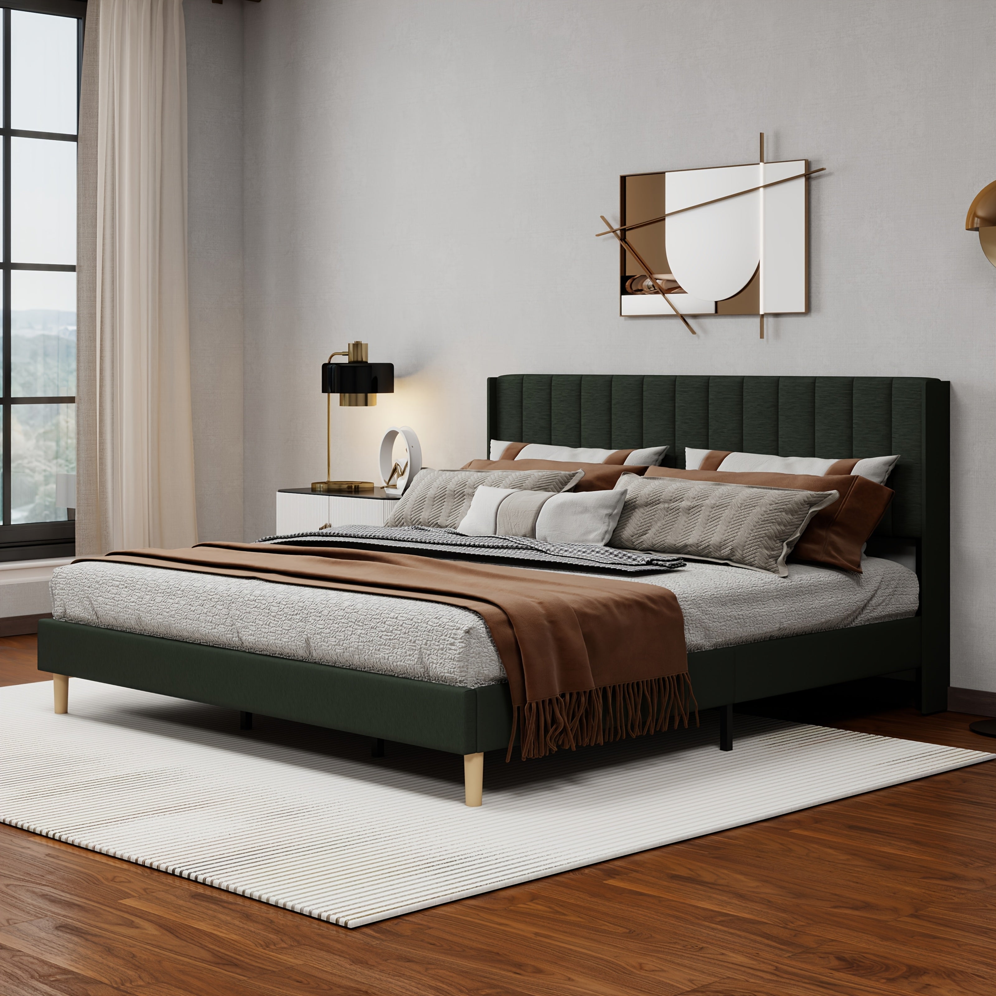 Tuconia Wholesale Upholstered Platform King Size Bed Frame with Headboard, Mattress Foundation, Strong Wooden Slats Support Easy Assembly No Box Spring Needed(Precision Iron, Pipe Thickness 1.0mm), Bed Frame with Storage