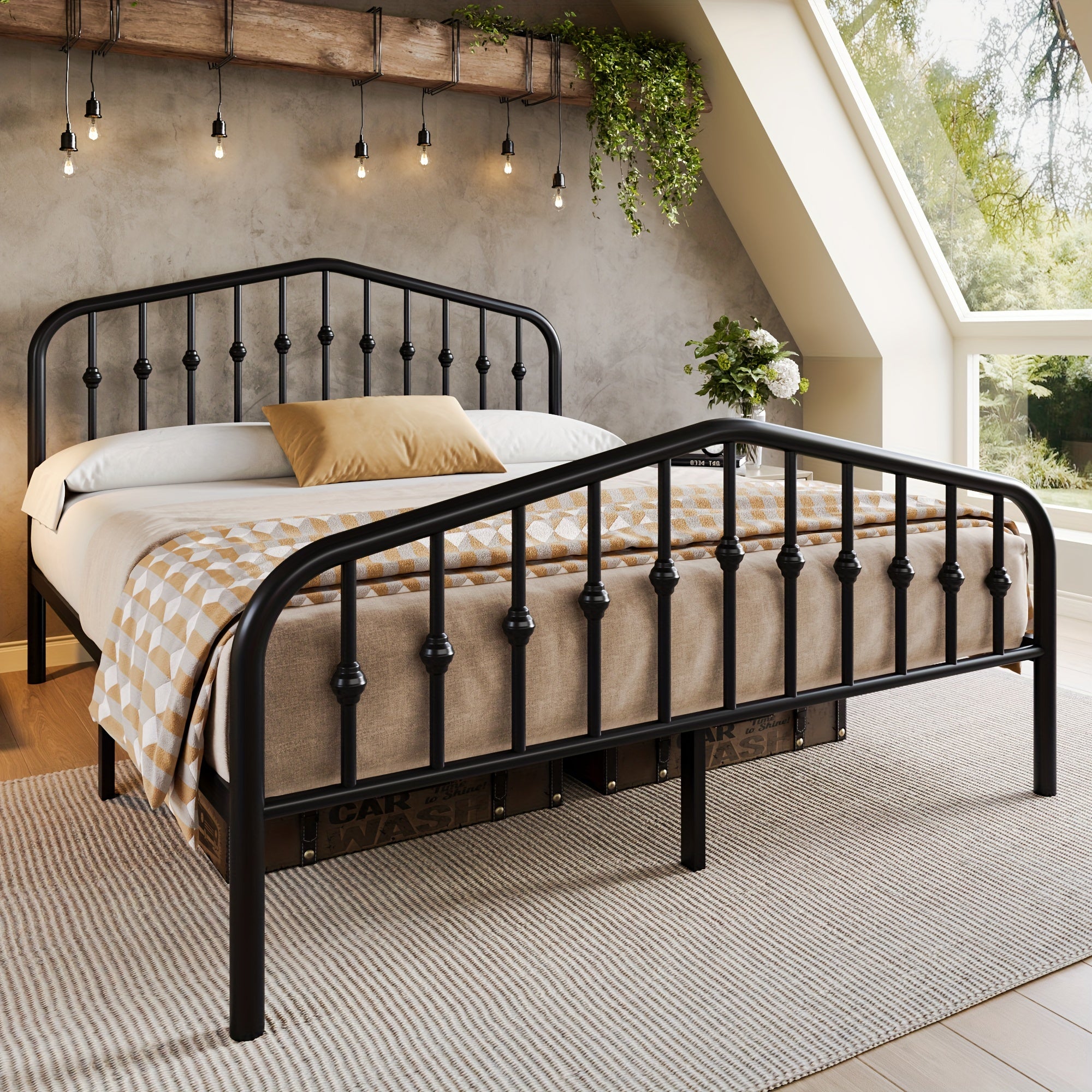 HOOMIC Queen Size Heavy-Duty Victorian Bed Frame - 14'' Wrought Iron Platform Bed with Victorian Headboard & Footboard, No Box Spring Needed, Assembly, Sturdy Metal Frame Suitable for Queen Size