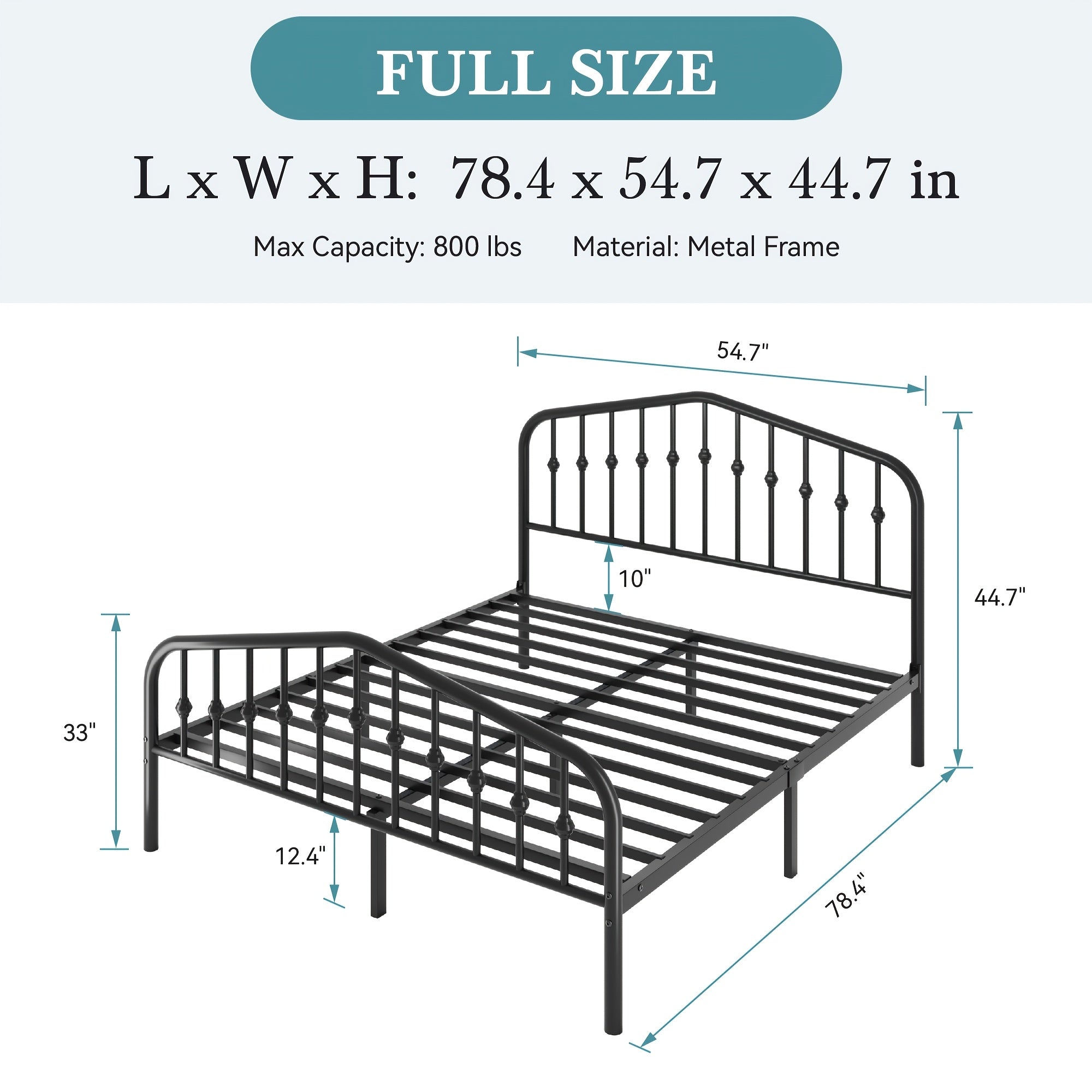 HOOMIC Queen Size Heavy-Duty Victorian Bed Frame - 14'' Wrought Iron Platform Bed with Victorian Headboard & Footboard, No Box Spring Needed, Assembly, Sturdy Metal Frame Suitable for Queen Size