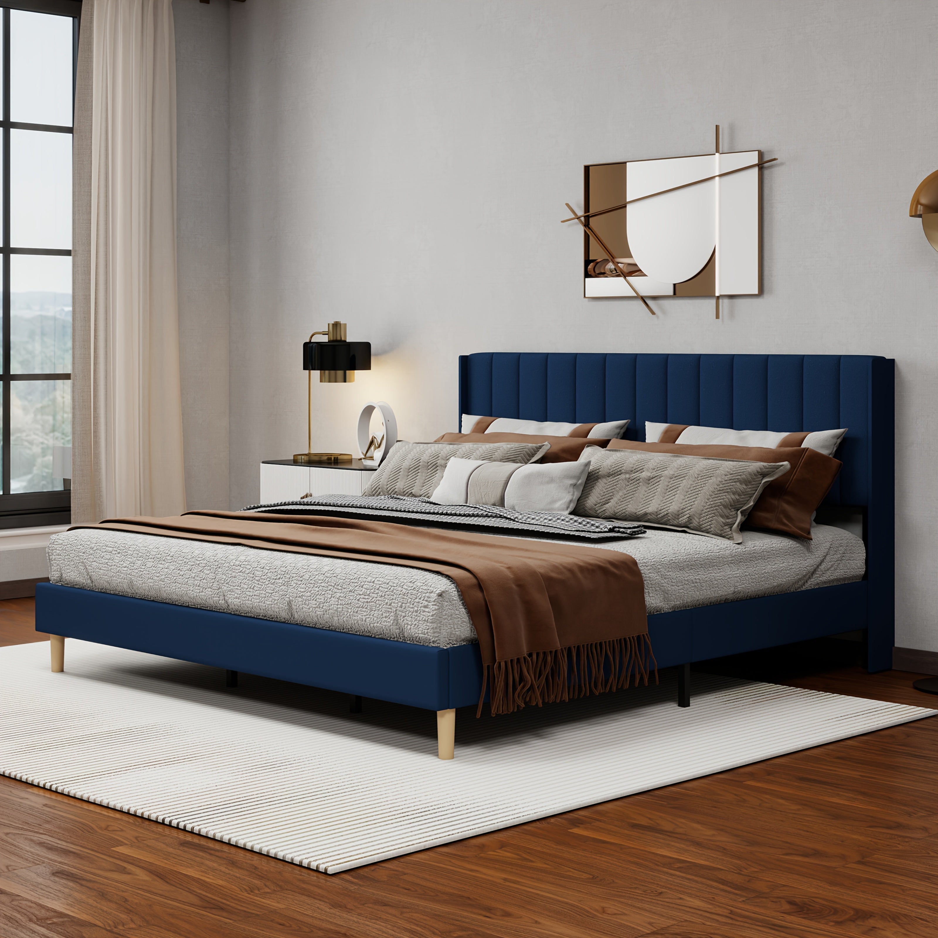 Tuconia Wholesale Upholstered Platform King Size Bed Frame with Headboard, Mattress Foundation, Strong Wooden Slats Support Easy Assembly No Box Spring Needed(Precision Iron, Pipe Thickness 1.0mm), Bed Frame with Storage