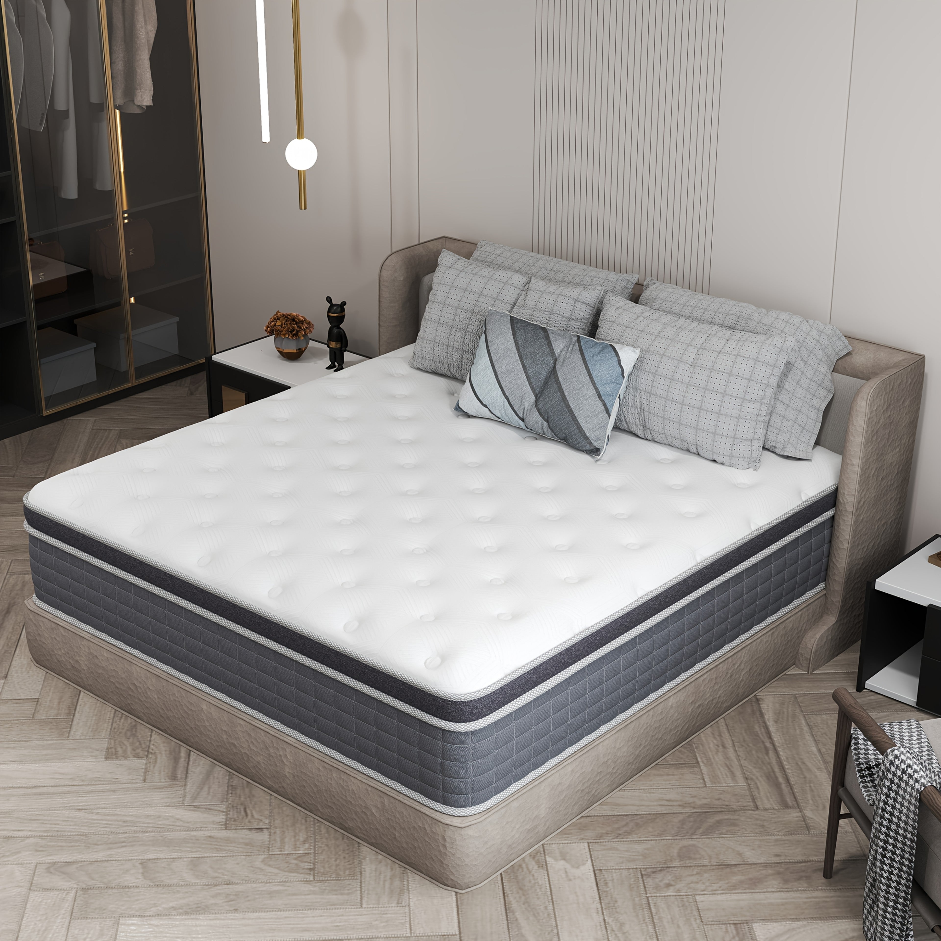 10\u002F12\u002F14 Inch Hybrid Mattress Twin Full Queen King Size In A Box, Upholstered Hybrid Memory Foam Mattress with Individual Pocket Springs - Medium Firm Christmas Gift