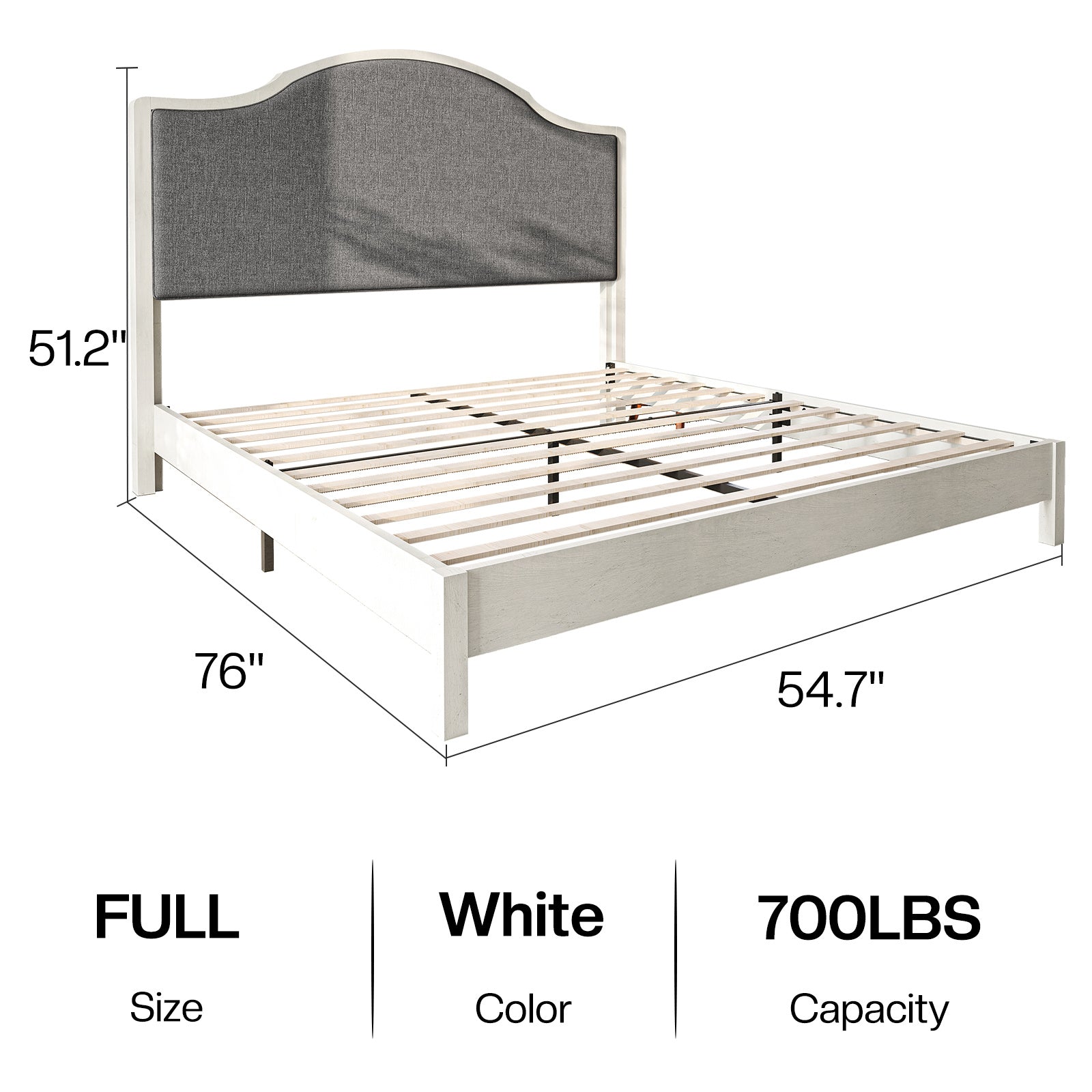 PAPABABE Solid Wood Platform Bed Frame with Upholstered Curved Headboard, Wood Slat Support, No Box Spring Required