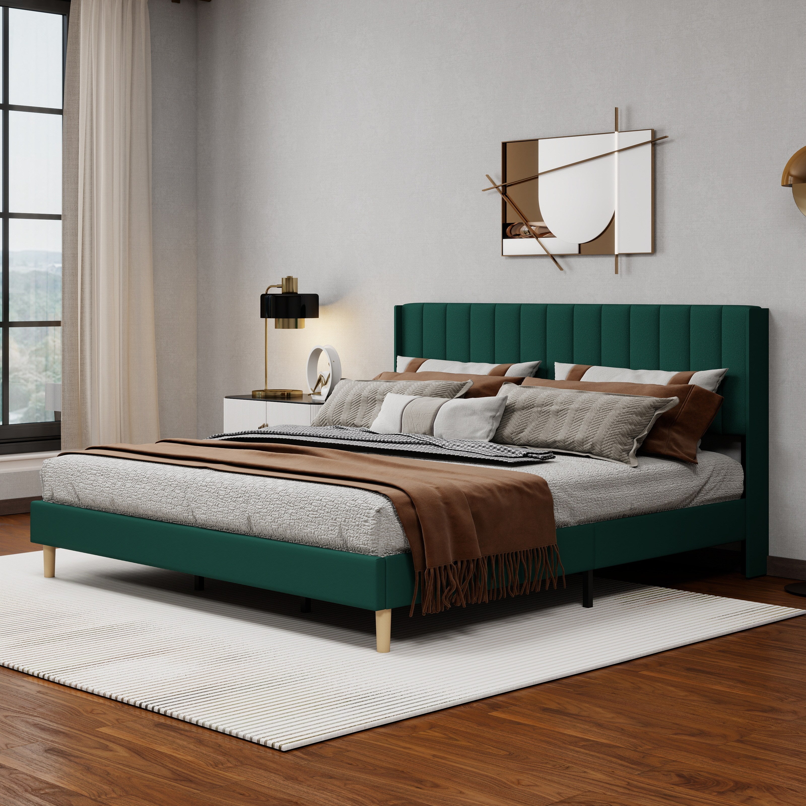 Tuconia Wholesale Upholstered Platform King Size Bed Frame with Headboard, Mattress Foundation, Strong Wooden Slats Support Easy Assembly No Box Spring Needed(Precision Iron, Pipe Thickness 1.0mm), Bed Frame with Storage