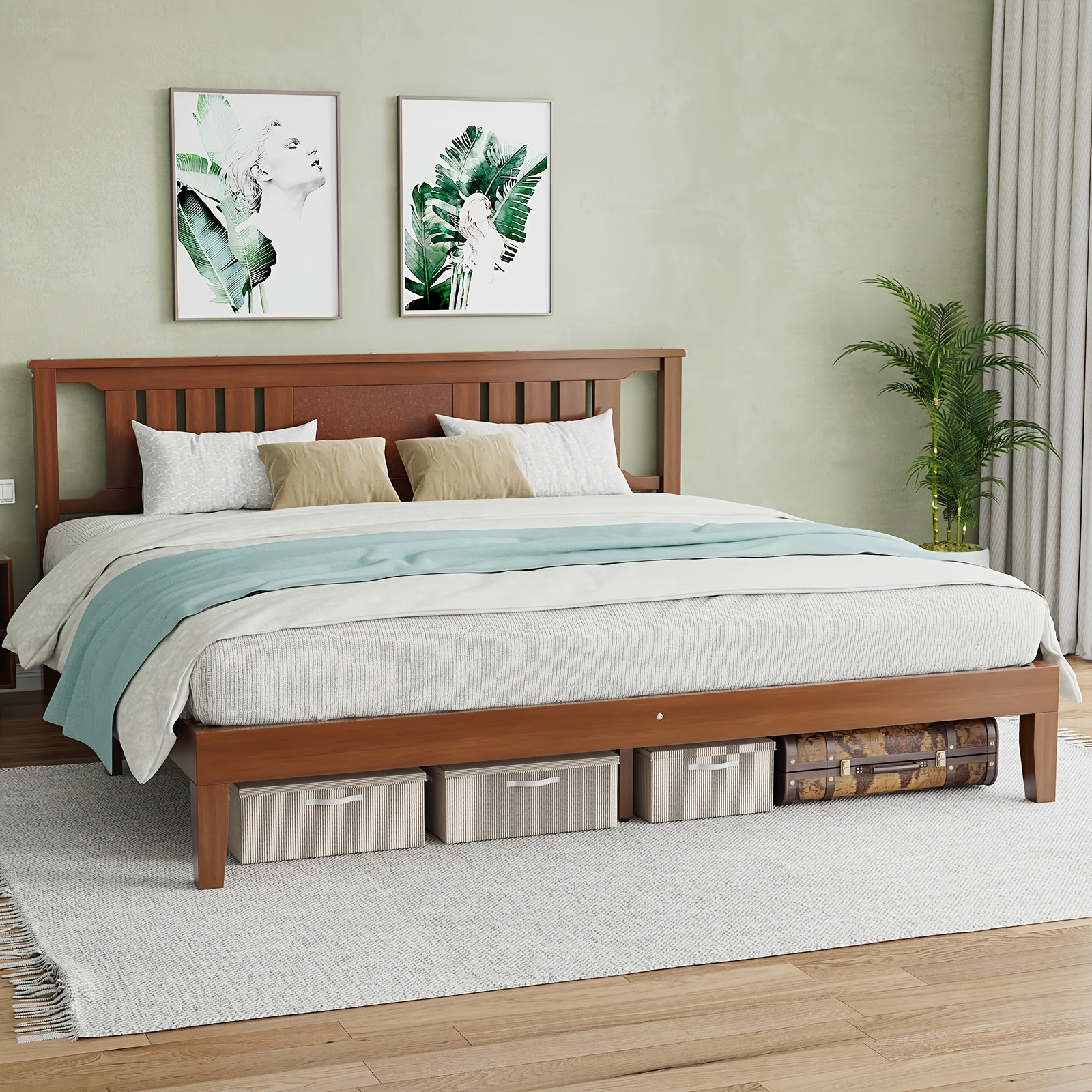 Solid Wood Bed Frame with Headboard, 4 Size Platform Bed Frame, Sturdy Wood Slat Support, Heavy Duty Pine Wood Bed Frame for Bedroom, No Box Spring Needed