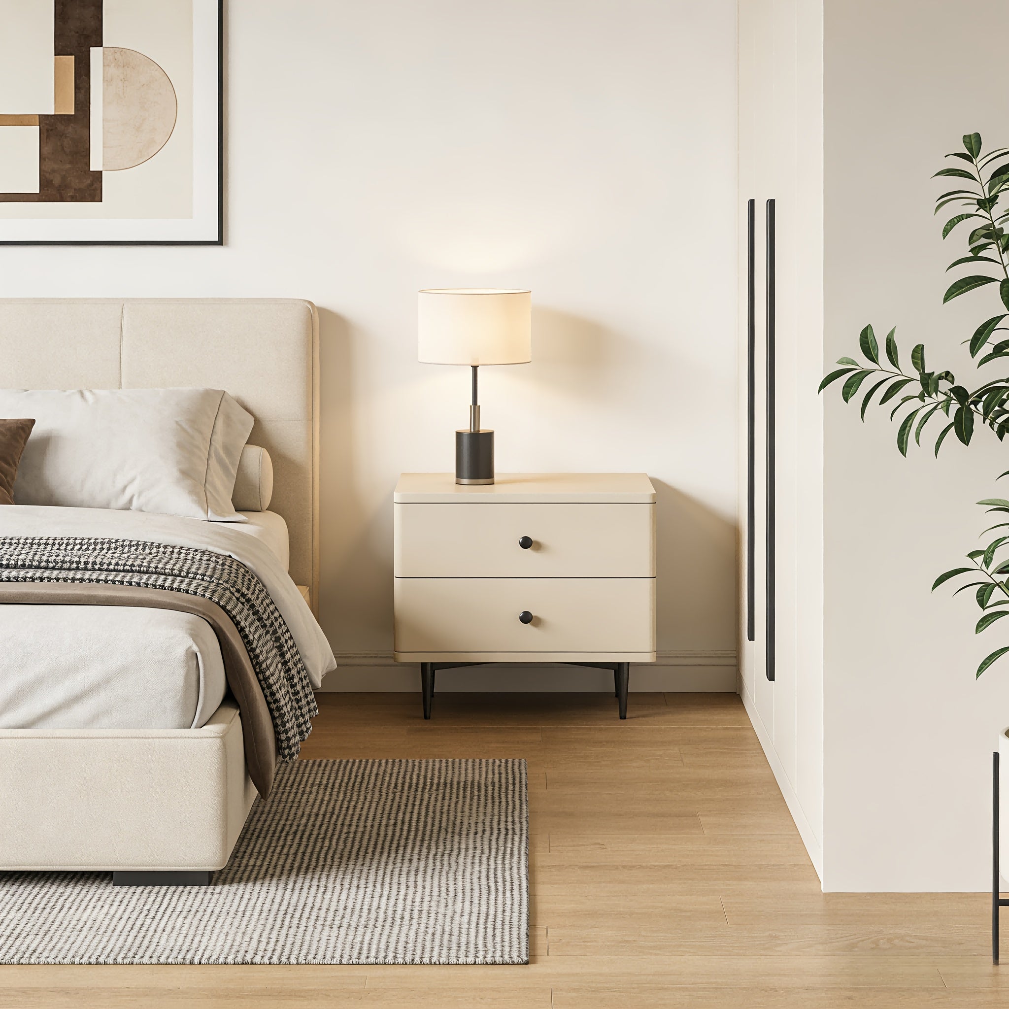 Modern Bedroom Bedside Table, Double Drawer Bedroom Bedside Table, Large Capacity Bedroom Bedside Table, Bedside Table