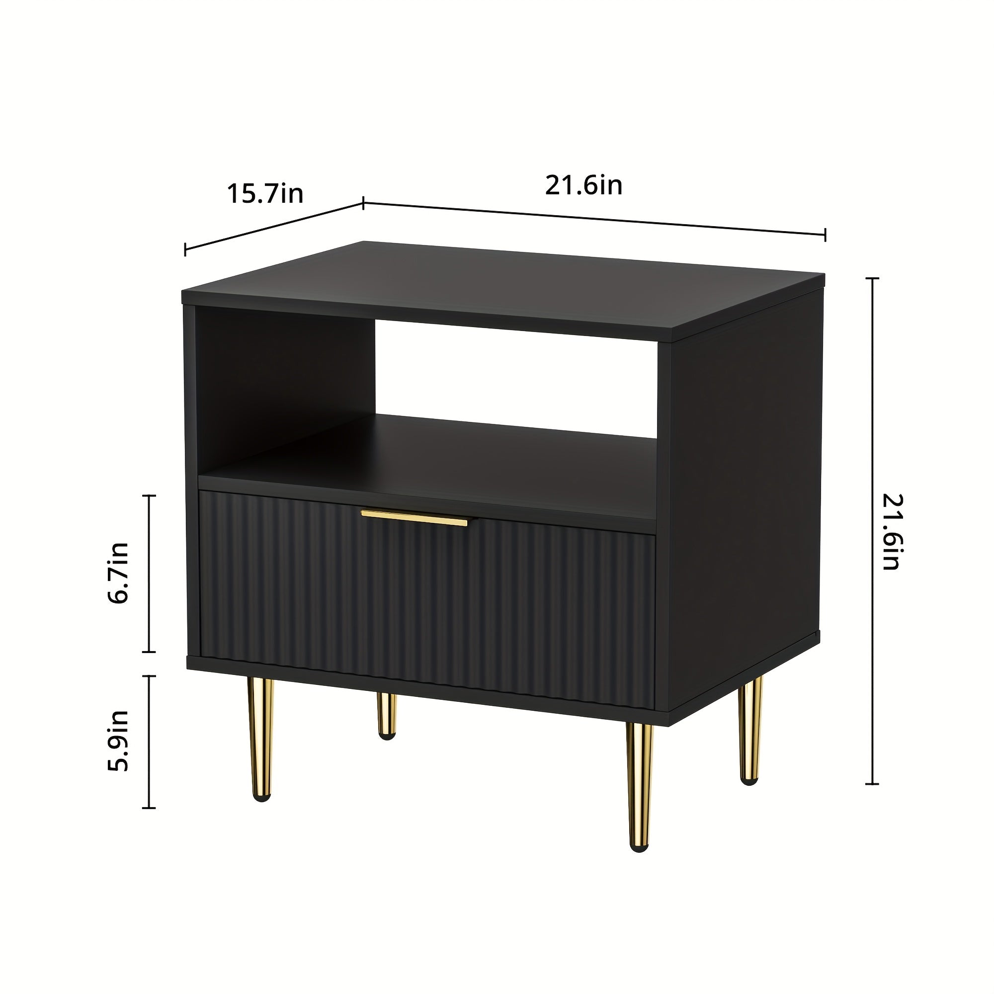 MHOM Nightstand with Drawer, End Table with Storage, Small Bedside Table Organizer with Open Space for Bedroom, Modern Nightstand with Golden Handle, Side Night Stand for Bedroom, Living Room, White\u002FBlack\u002FOak\u002FBlack&White