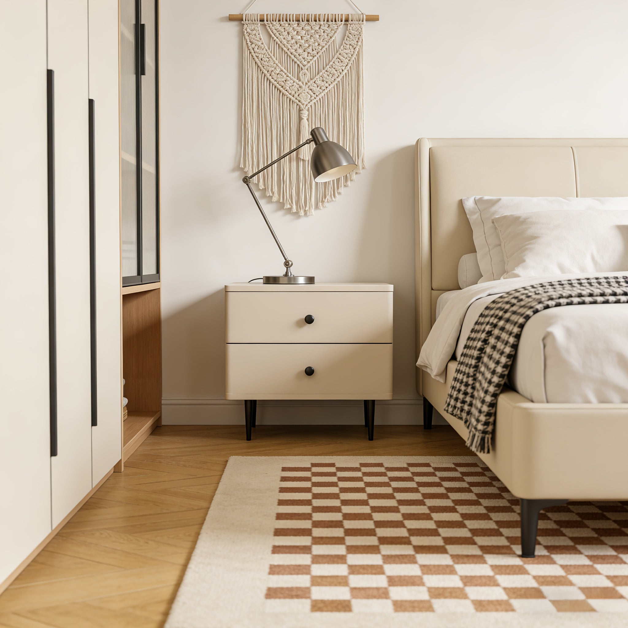 Modern Bedroom Bedside Table, Double Drawer Bedroom Bedside Table, Large Capacity Bedroom Bedside Table, Bedside Table