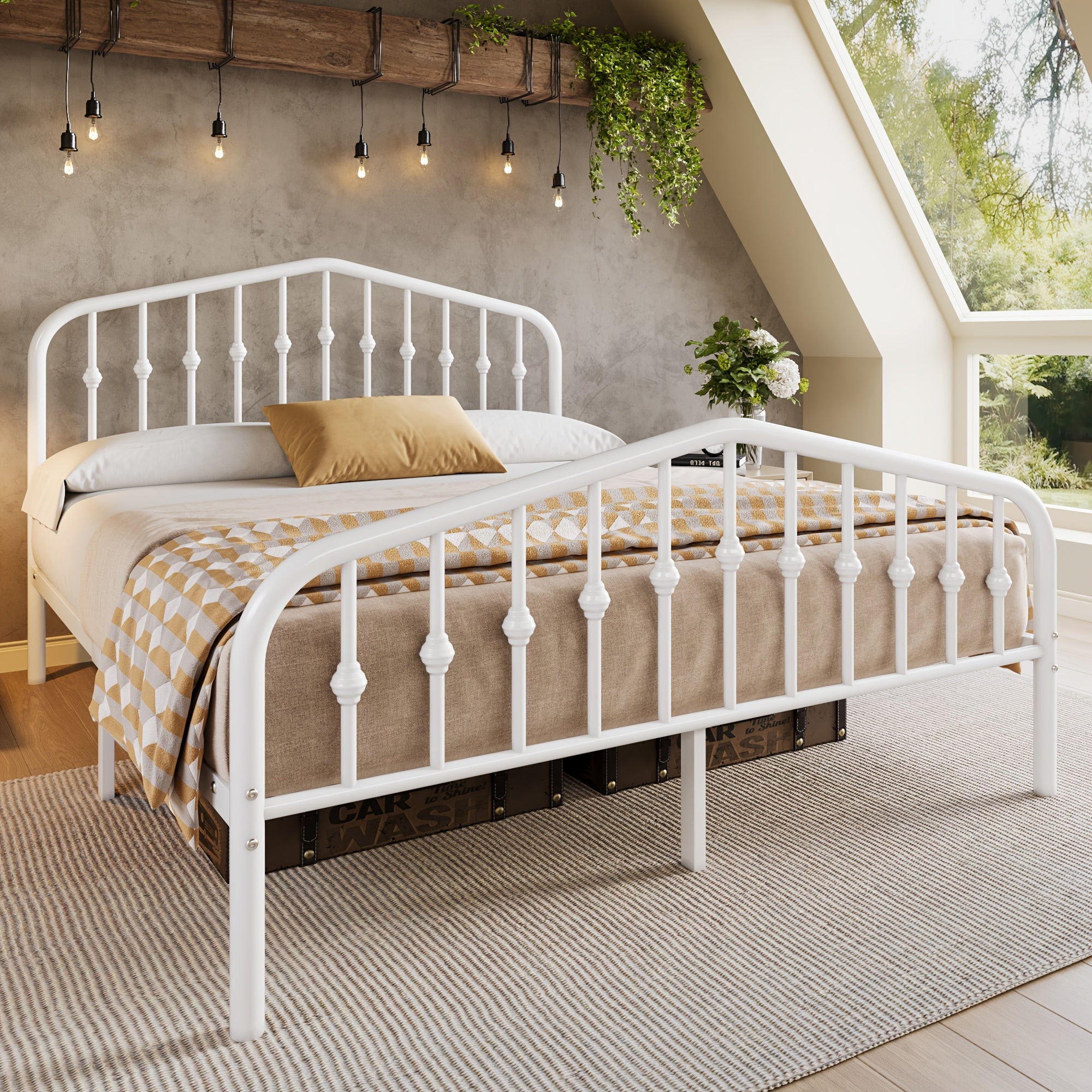 HOOMIC Queen Size Heavy-Duty Victorian Bed Frame - 14'' Wrought Iron Platform Bed with Victorian Headboard & Footboard, No Box Spring Needed, Assembly, Sturdy Metal Frame Suitable for Queen Size