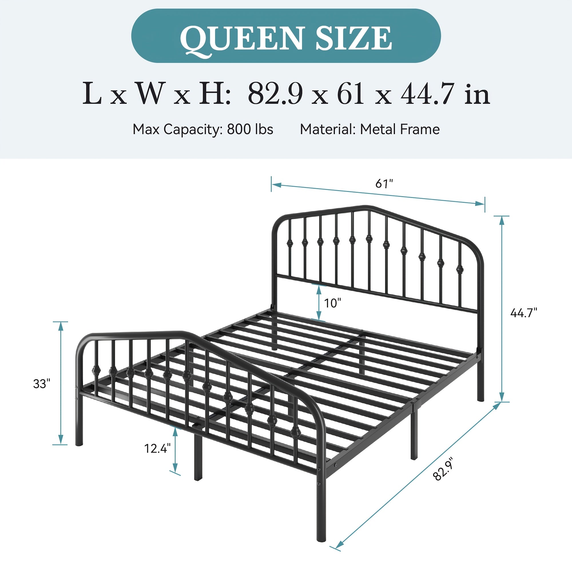 HOOMIC Queen Size Heavy-Duty Victorian Bed Frame - 14'' Wrought Iron Platform Bed with Victorian Headboard & Footboard, No Box Spring Needed, Assembly, Sturdy Metal Frame Suitable for Queen Size