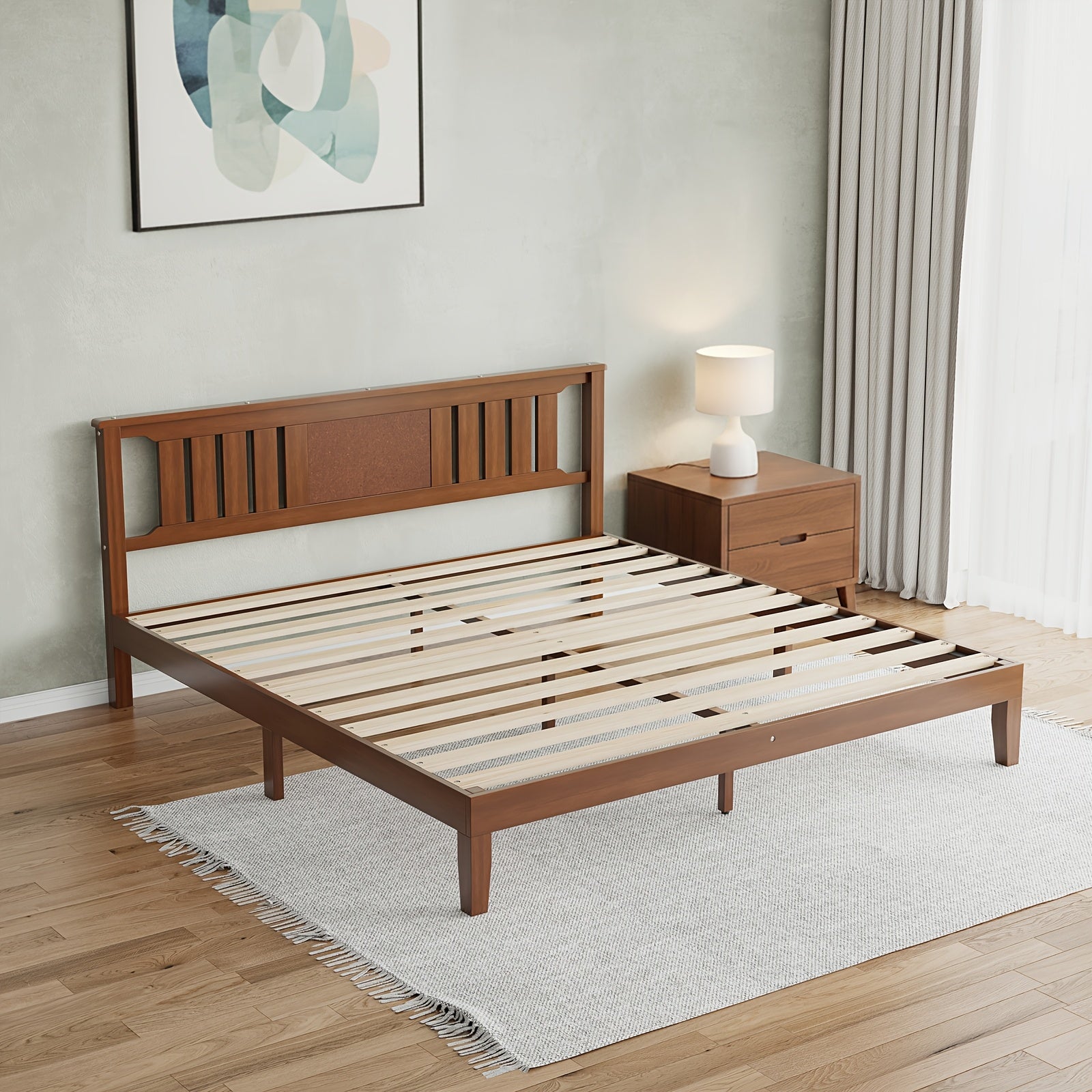 Solid Wood Bed Frame with Headboard, 4 Size Platform Bed Frame, Sturdy Wood Slat Support, Heavy Duty Pine Wood Bed Frame for Bedroom, No Box Spring Needed
