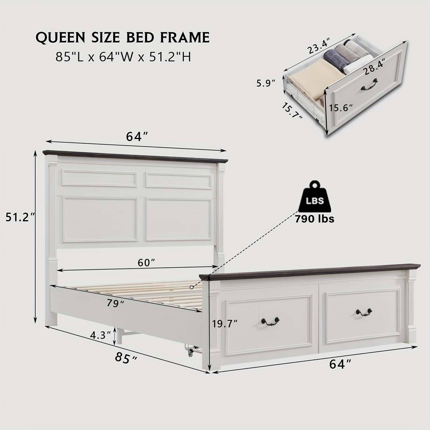 Farmhouse King\u002F Queen\u002F Full Size Bed Frame with Tall Headboard, Wood Platform Bed Frame with 20\