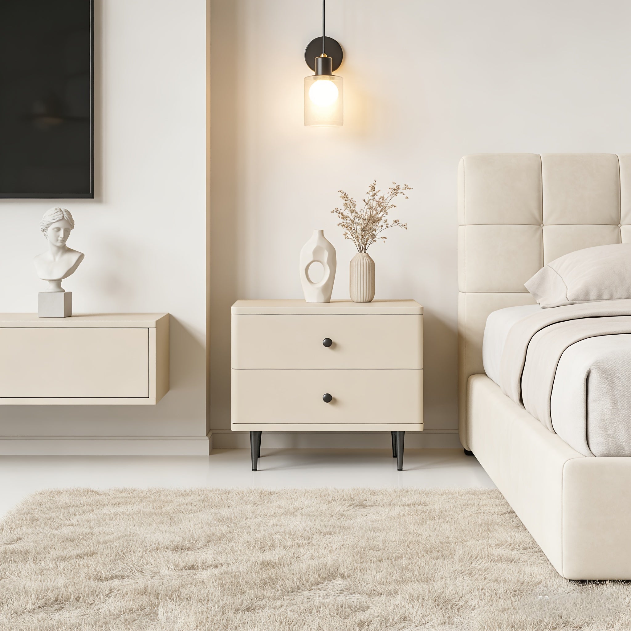 Modern Bedroom Bedside Table, Double Drawer Bedroom Bedside Table, Large Capacity Bedroom Bedside Table, Bedside Table