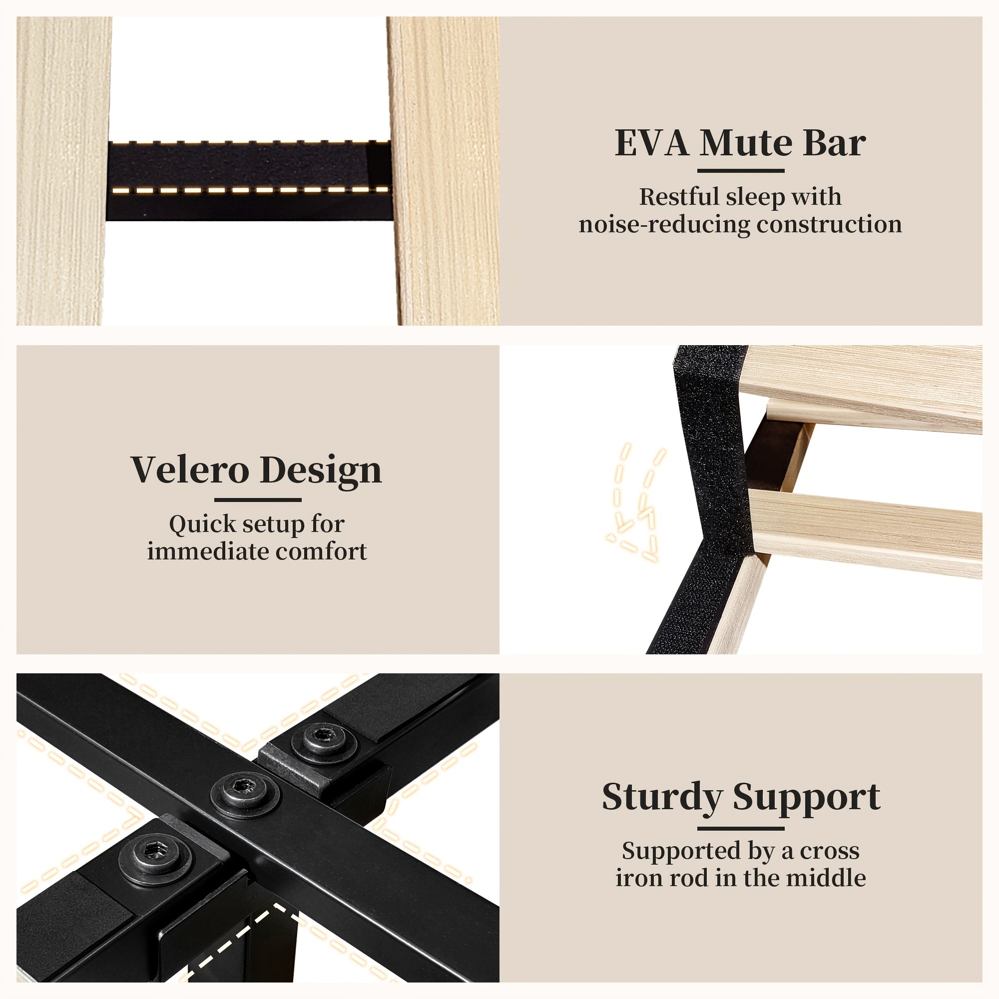 Sibeds Queen Bed Frame with Headboard, Full Size LED Bed Frame, Queen Bed Frame No Box Spring Needed Easy Assembly, PU Natural Wood Oak Brown Oak Brown & White Fabric