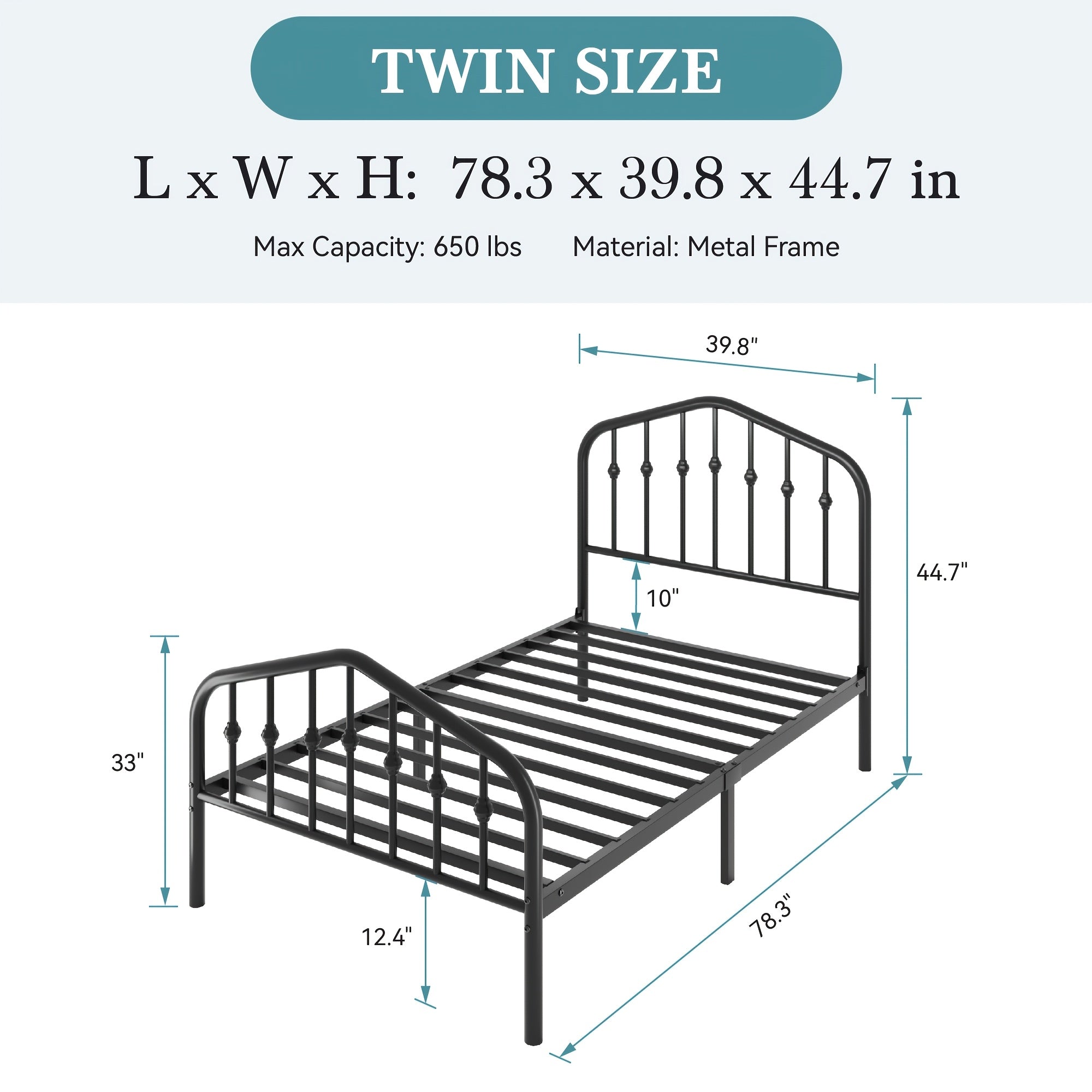 HOOMIC Queen Size Heavy-Duty Victorian Bed Frame - 14'' Wrought Iron Platform Bed with Victorian Headboard & Footboard, No Box Spring Needed, Assembly, Sturdy Metal Frame Suitable for Queen Size