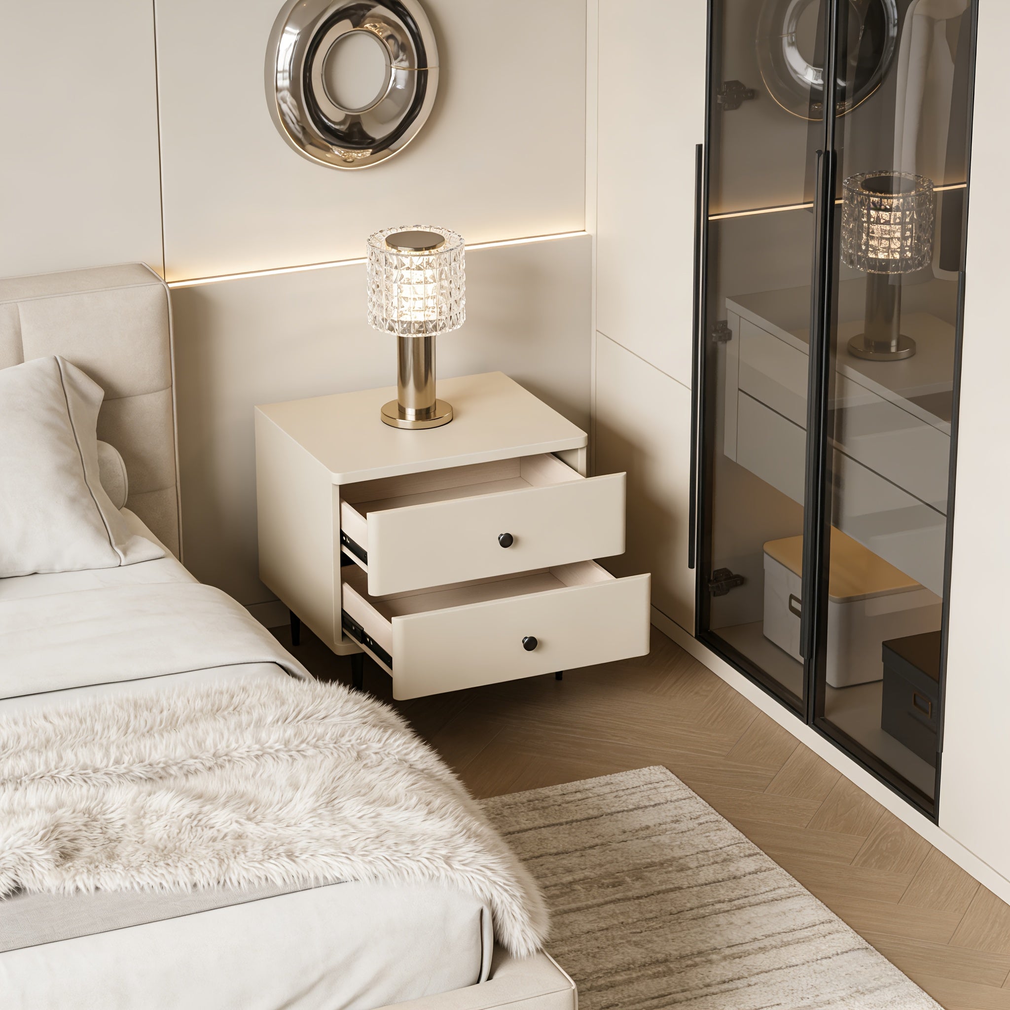 Modern Bedroom Bedside Table, Double Drawer Bedroom Bedside Table, Large Capacity Bedroom Bedside Table, Bedside Table