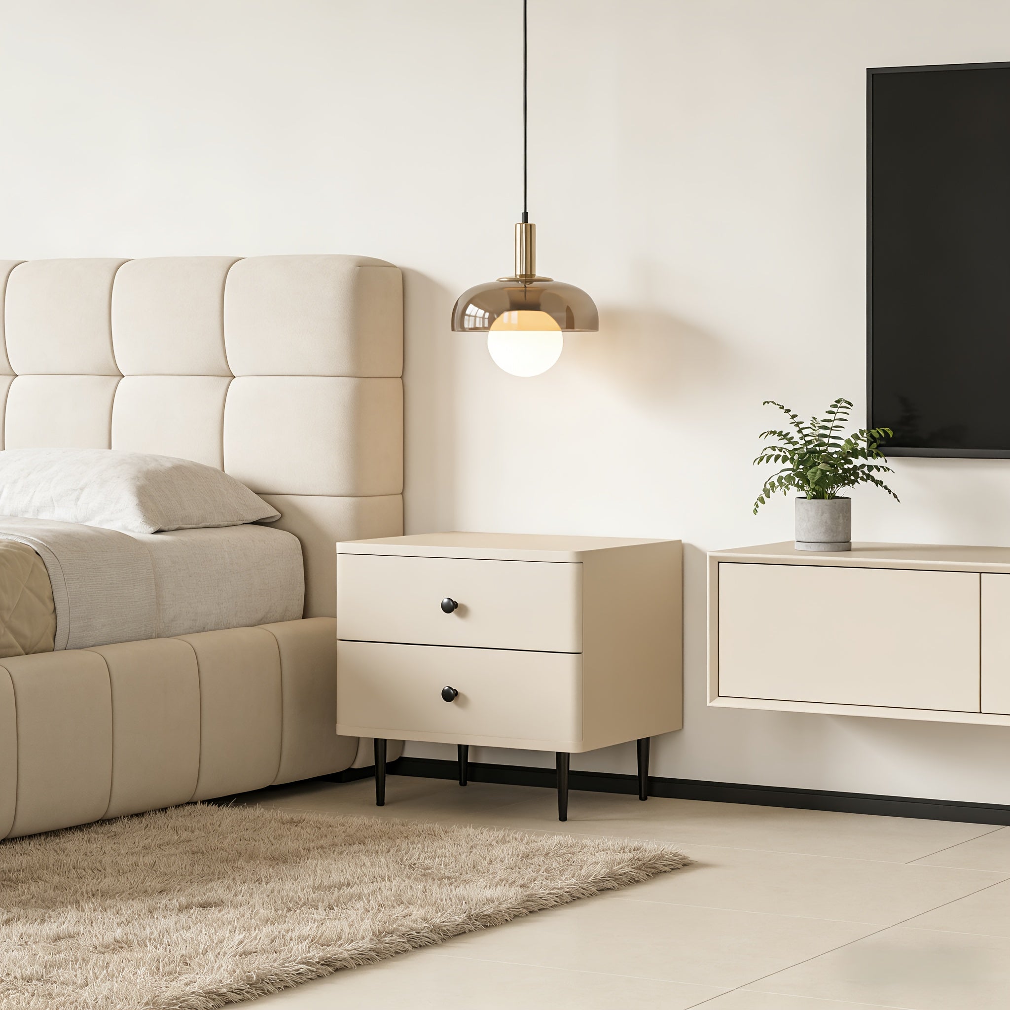 Modern Bedroom Bedside Table, Double Drawer Bedroom Bedside Table, Large Capacity Bedroom Bedside Table, Bedside Table