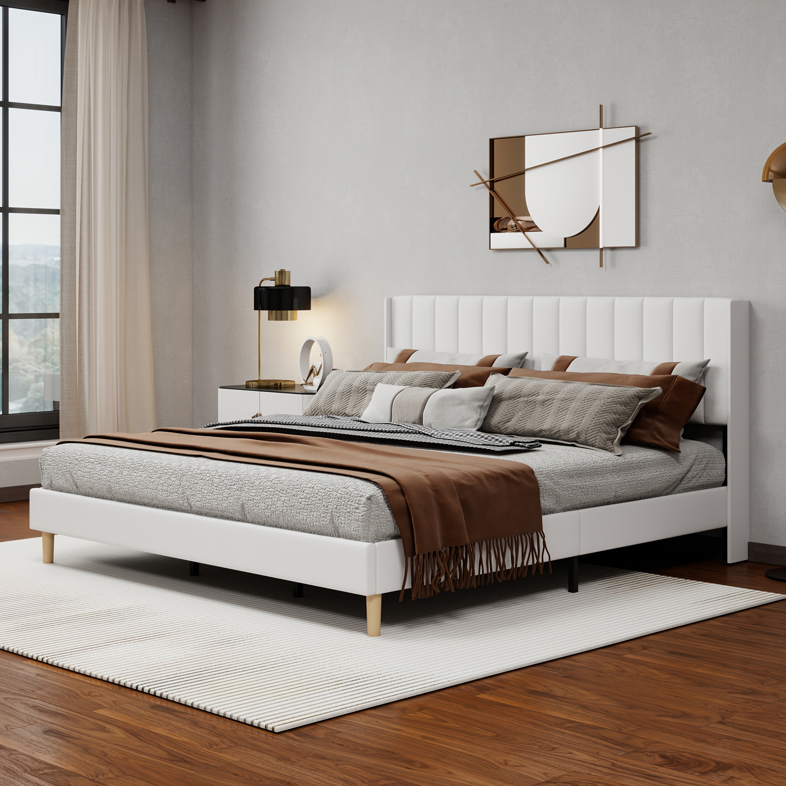 Tuconia Wholesale Upholstered Platform King Size Bed Frame with Headboard, Mattress Foundation, Strong Wooden Slats Support Easy Assembly No Box Spring Needed(Precision Iron, Pipe Thickness 1.0mm), Bed Frame with Storage