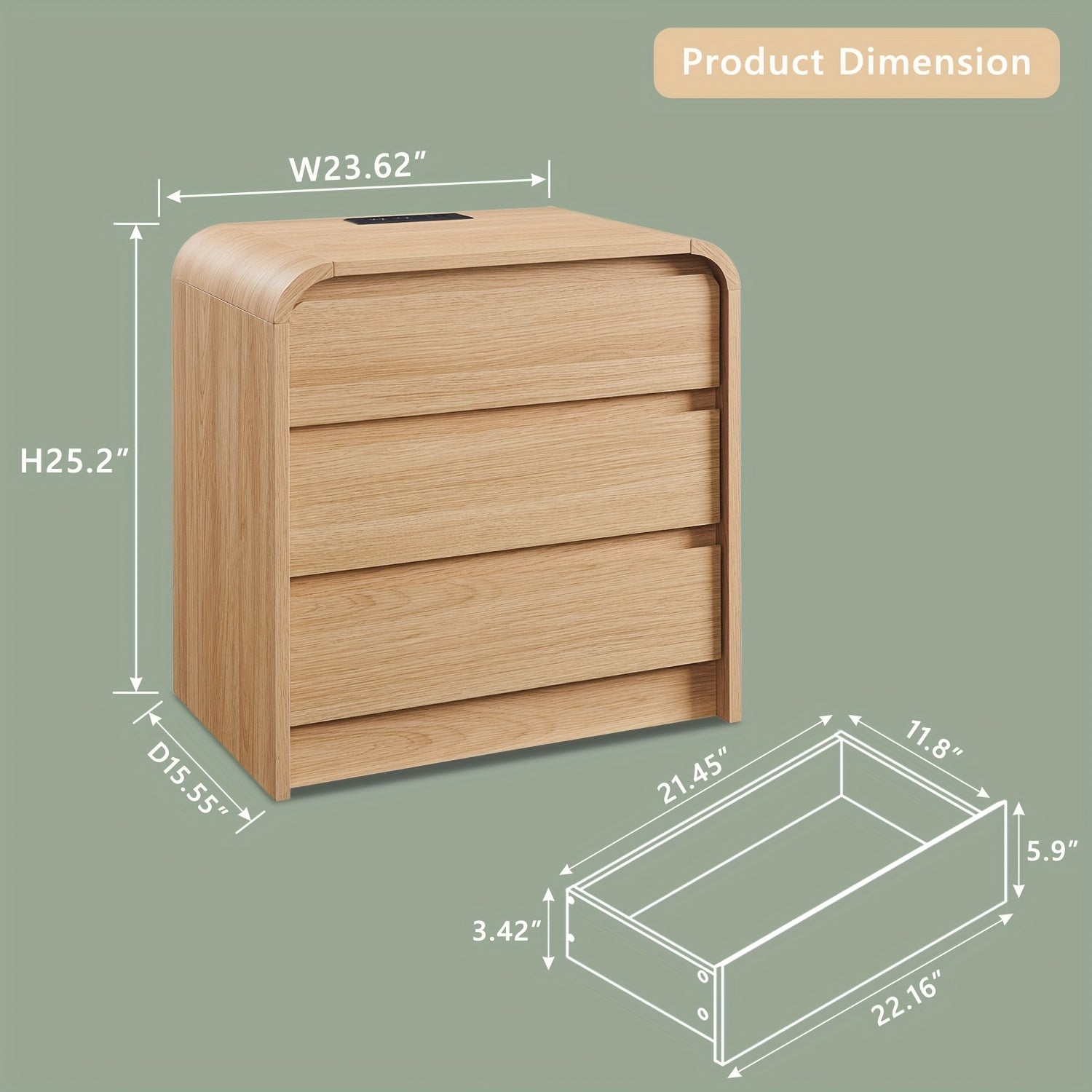 Modern Nightstand, 23.6\