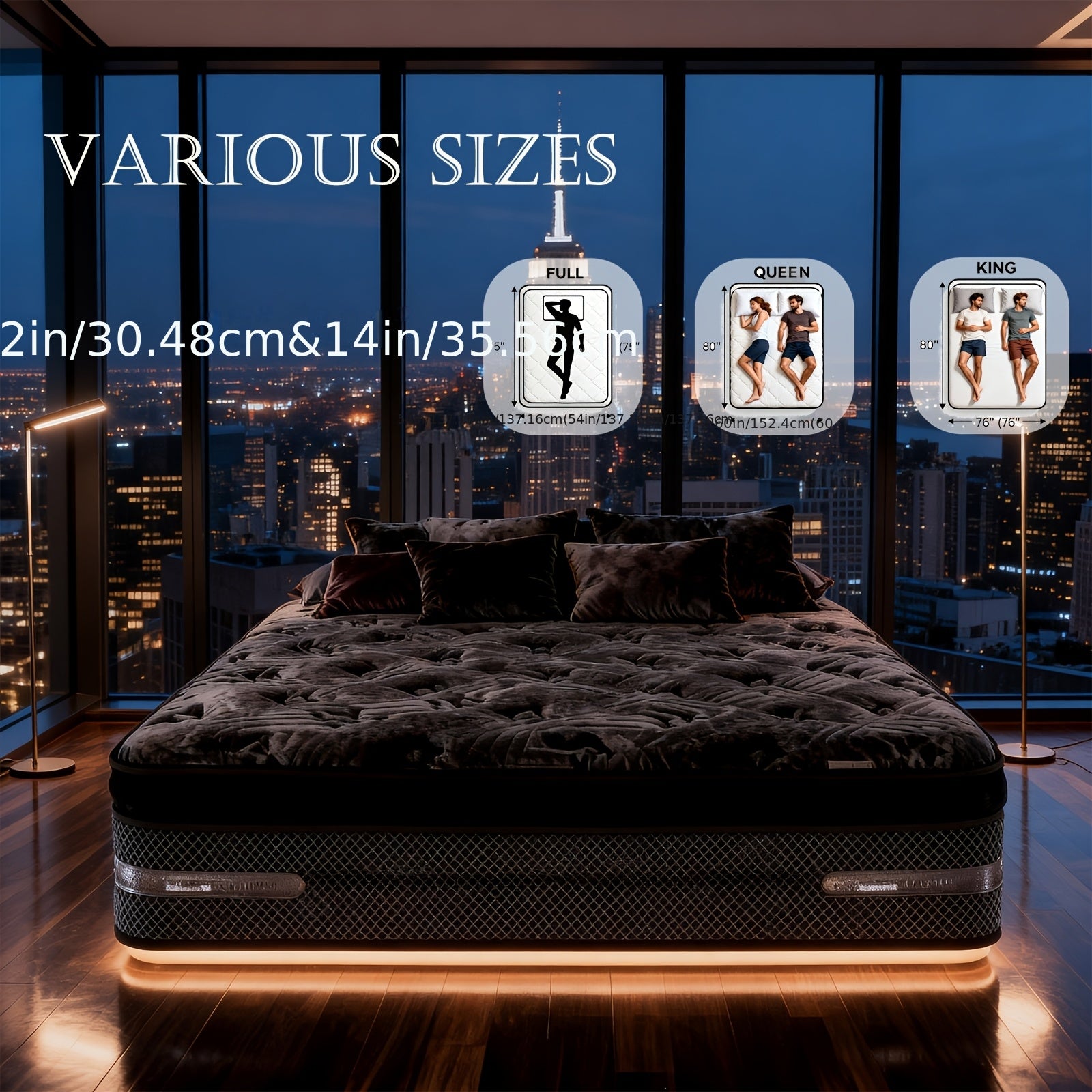 12\u002F14 Inch Queen Size Mattress& King Size Mattress In A Box, Hybrid Mattress with Independent Pocket Spring - Silent And Undisturbing, Memory Foam - High Resilience, Thickened Edge Support, Pressure Release - Lumbar Support, Comfortable& Breathable