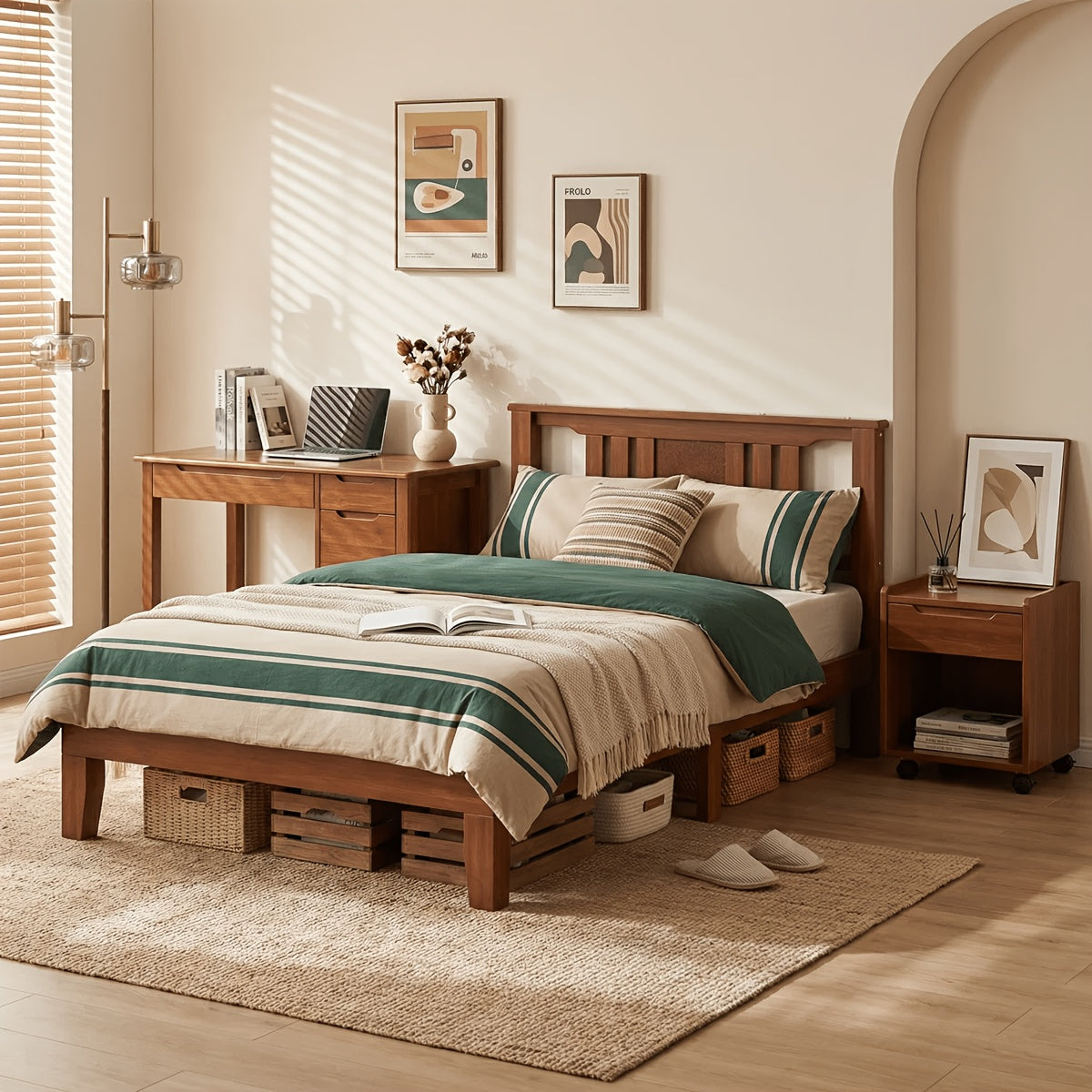 Solid Wood Bed Frame with Headboard, 4 Size Platform Bed Frame, Sturdy Wood Slat Support, Heavy Duty Pine Wood Bed Frame for Bedroom, No Box Spring Needed