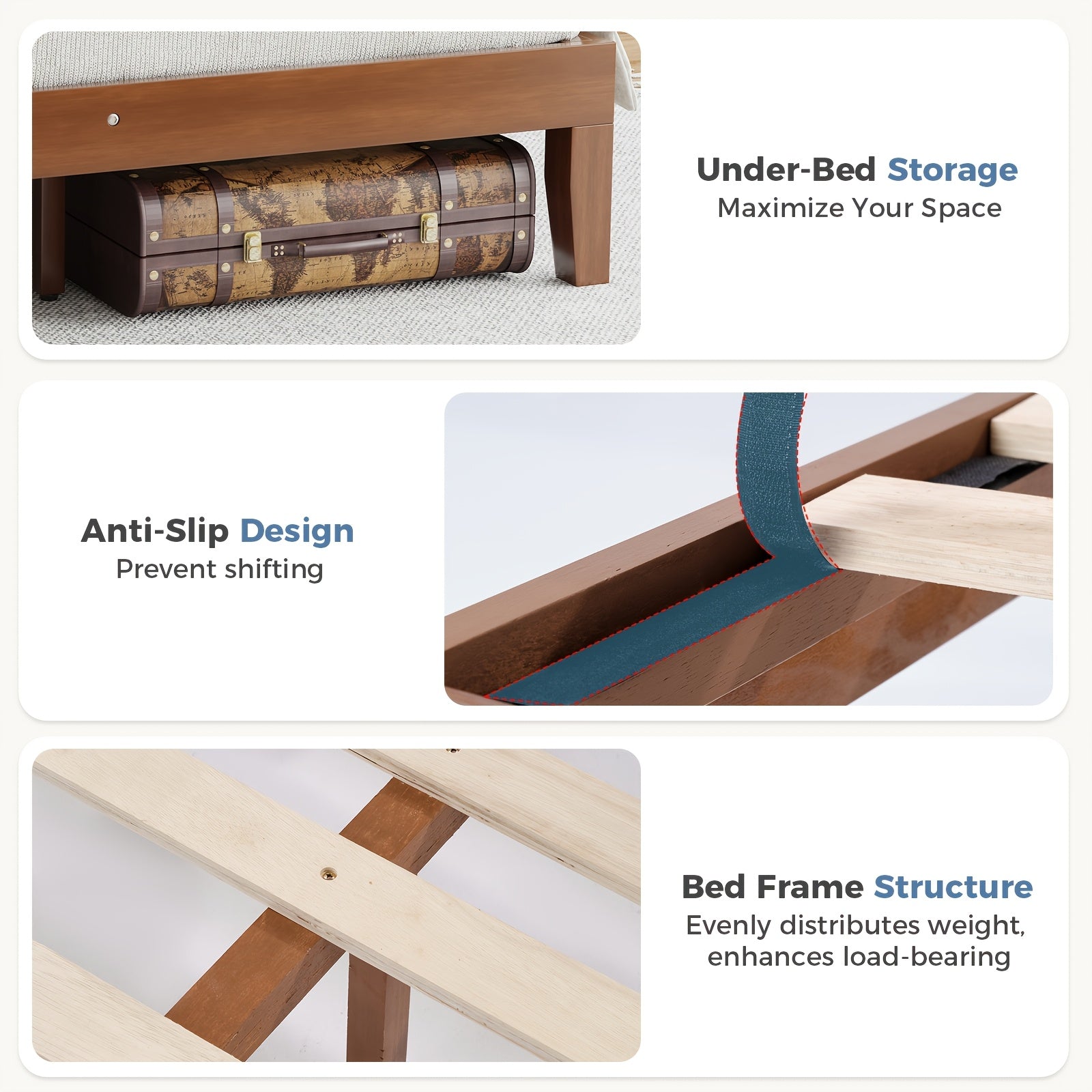 Solid Wood Bed Frame with Headboard, 4 Size Platform Bed Frame, Sturdy Wood Slat Support, Heavy Duty Pine Wood Bed Frame for Bedroom, No Box Spring Needed