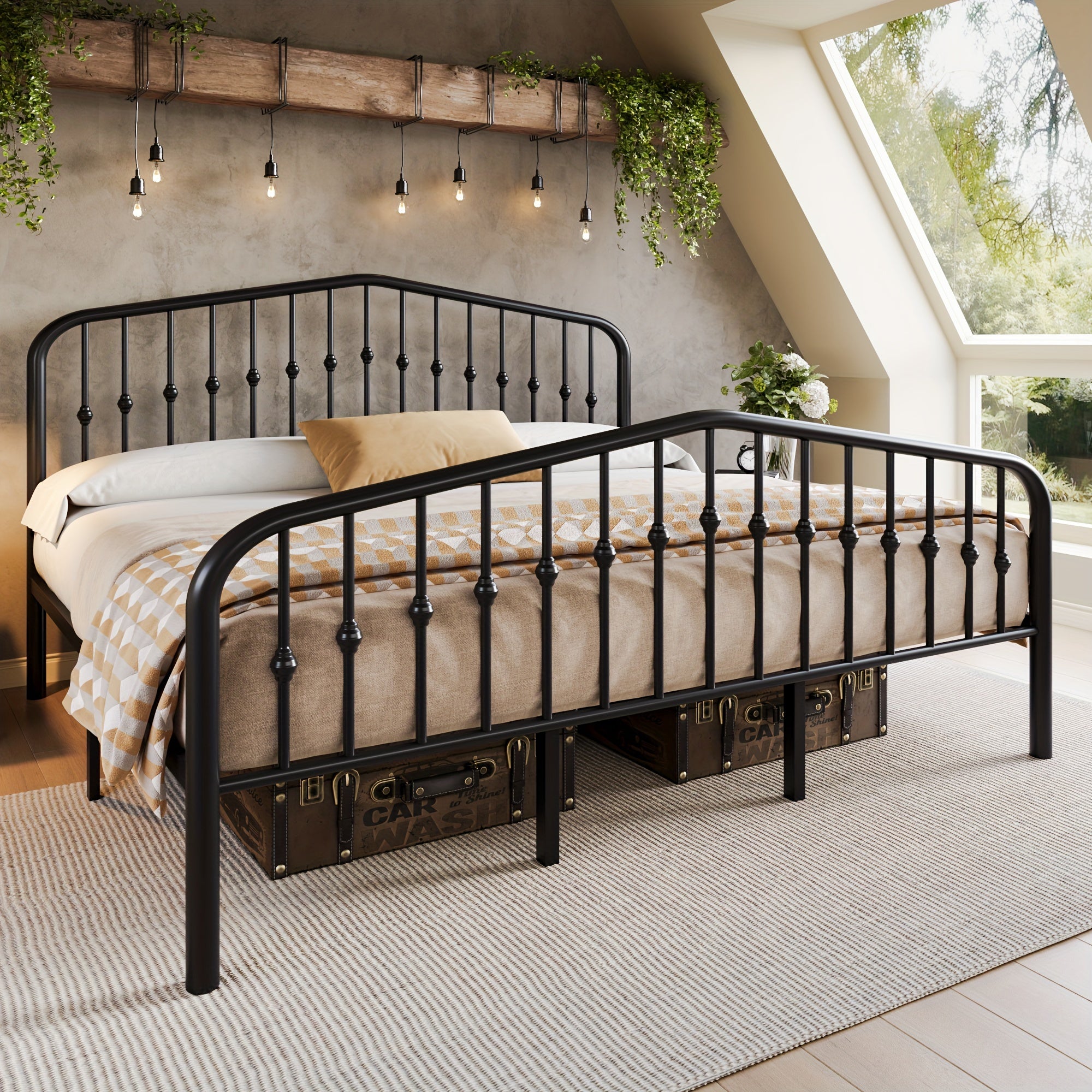 HOOMIC Queen Size Heavy-Duty Victorian Bed Frame - 14'' Wrought Iron Platform Bed with Victorian Headboard & Footboard, No Box Spring Needed, Assembly, Sturdy Metal Frame Suitable for Queen Size