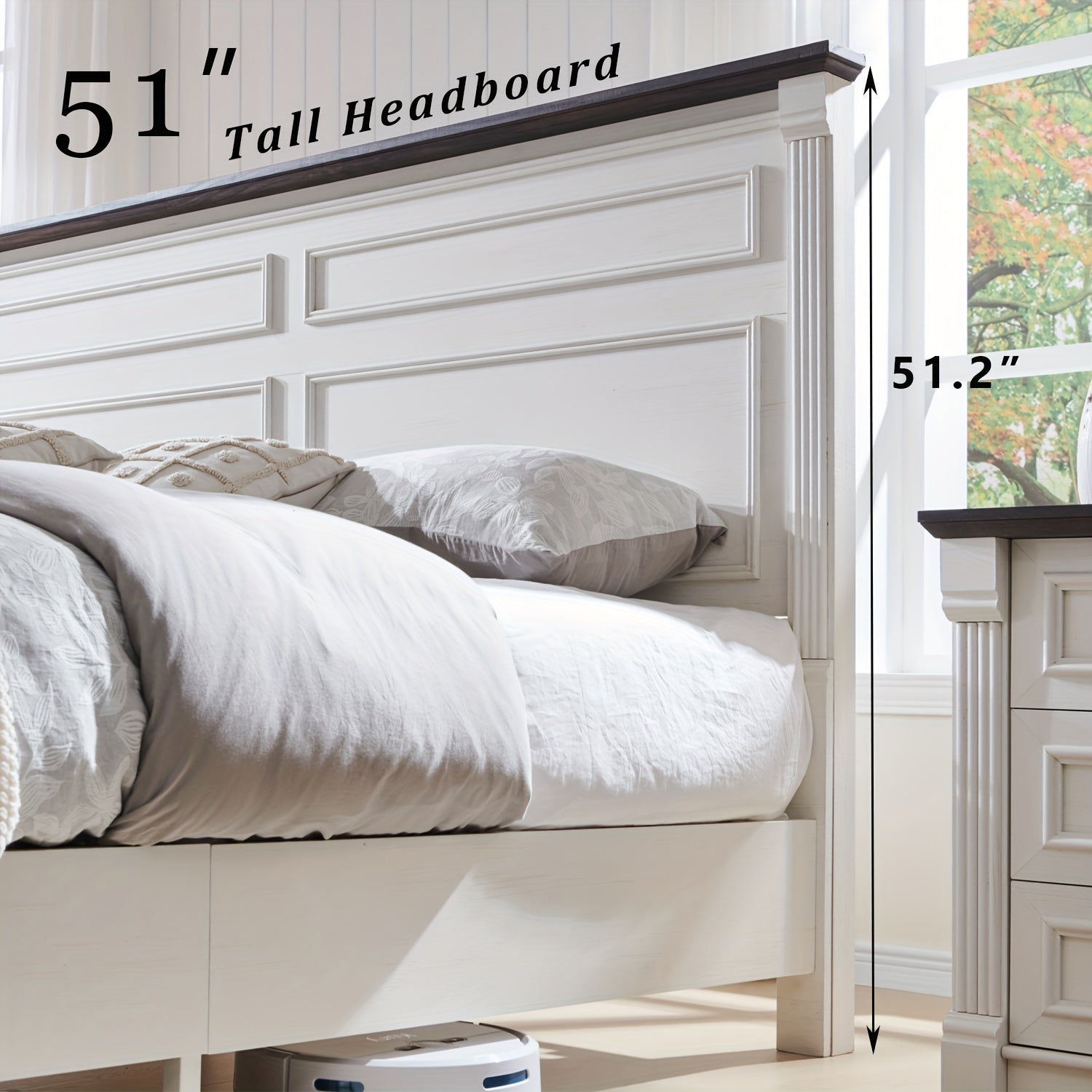 Farmhouse King\u002F Queen\u002F Full Size Bed Frame with Tall Headboard, Wood Platform Bed Frame with 20\